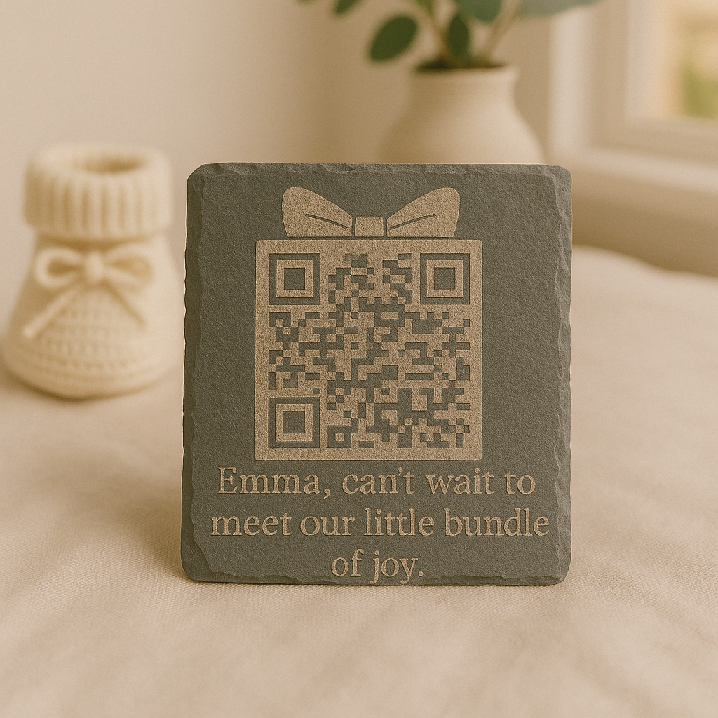 Personalized Slate Coaster with Custom QR Code for Hidden Messages, Laser Engraved Gift for Wedding, Birthday, Anniversary & Christmas