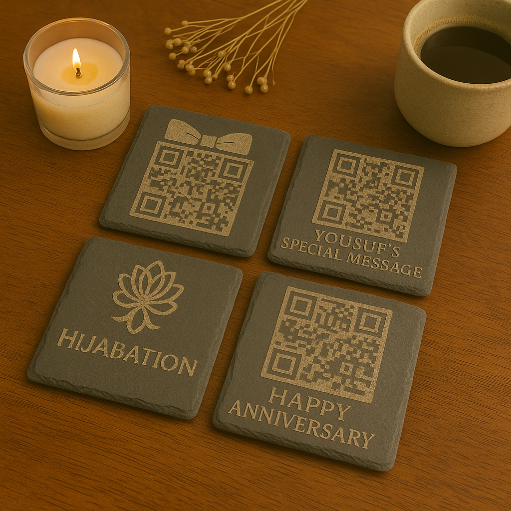 Personalized Slate Coaster with Custom QR Code for Hidden Messages, Laser Engraved Gift for Wedding, Birthday, Anniversary & Christmas