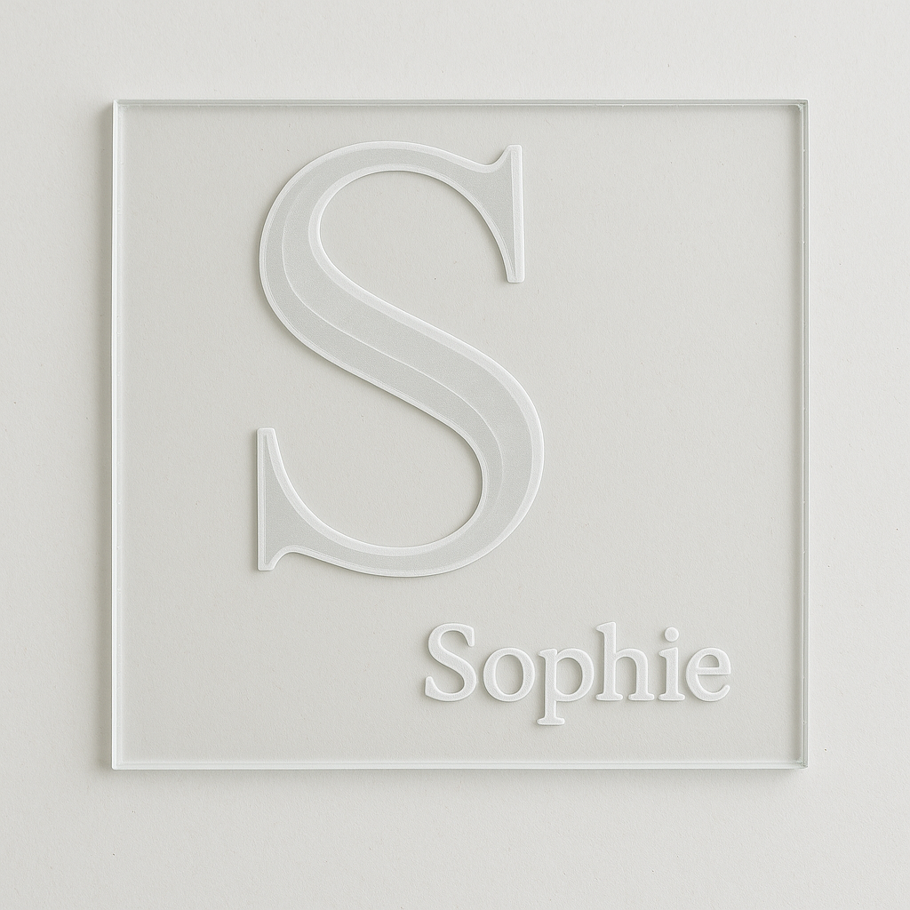 Custom Initial Name Coaster – Laser Engraved Glass Look Acrylic – Personalised Gift for Home, Wedding, Birthday, Office Desk