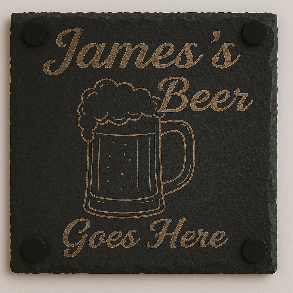 Personalized Slate Coaster with Name – Custom Engraved Drink, Coffee, Beer or Wine Coaster – Rustic Gift for Him, Dad, Home Bar Decor