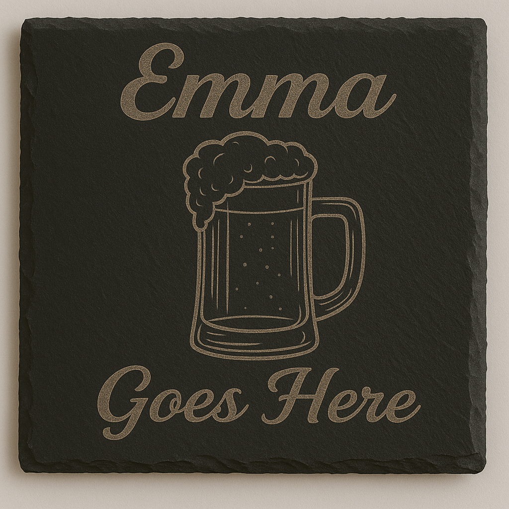Personalized Slate Coaster with Name – Custom Engraved Drink, Coffee, Beer or Wine Coaster – Rustic Gift for Him, Dad, Home Bar Decor