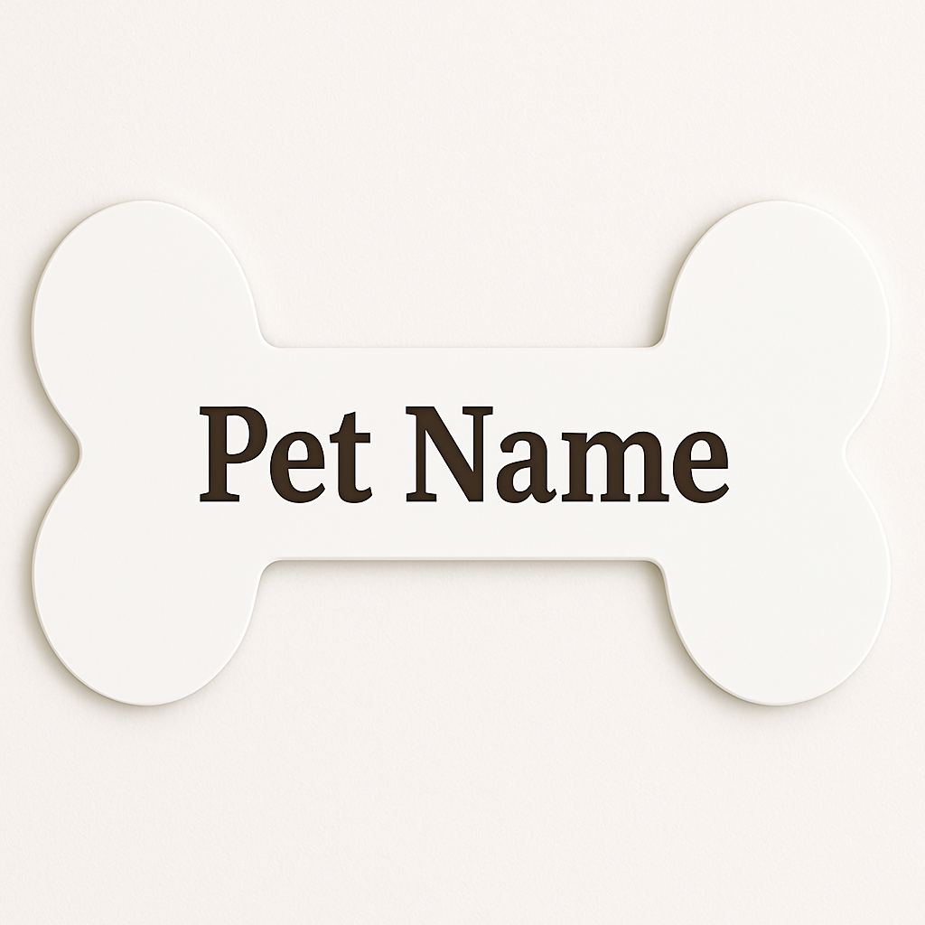 Custom Dog Bone Name Sign – White MDF Pet Tag for Wall or Collar