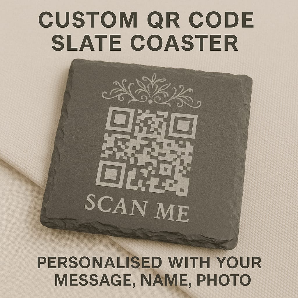 Personalized Slate Coaster with Custom QR Code for Hidden Messages, Laser Engraved Gift for Wedding, Birthday, Anniversary & Christmas
