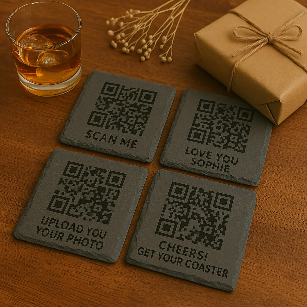 Personalized Slate Coaster with Custom QR Code for Hidden Messages, Laser Engraved Gift for Wedding, Birthday, Anniversary & Christmas