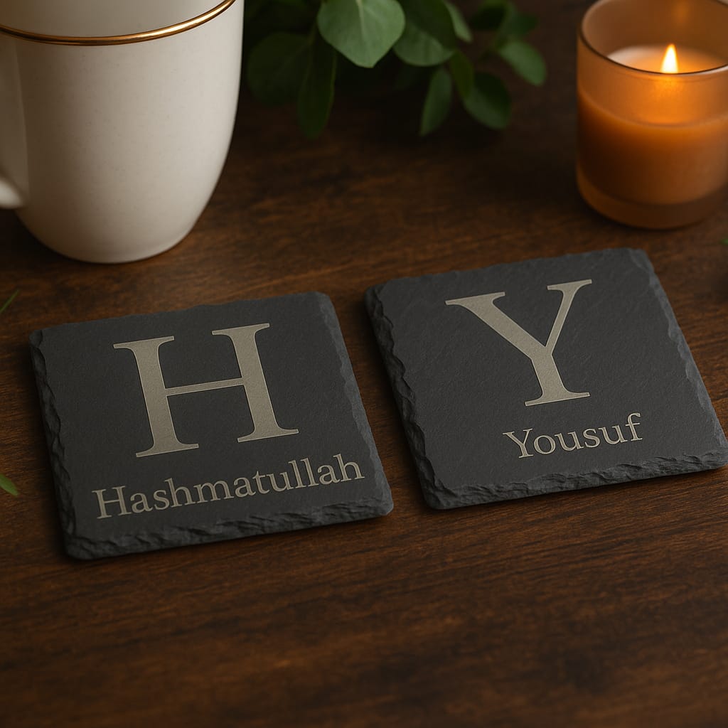 Personalised Slate Coaster with Initial & Name – Laser Engraved Gift for Wedding, Birthday, Anniversary Christmas Present
