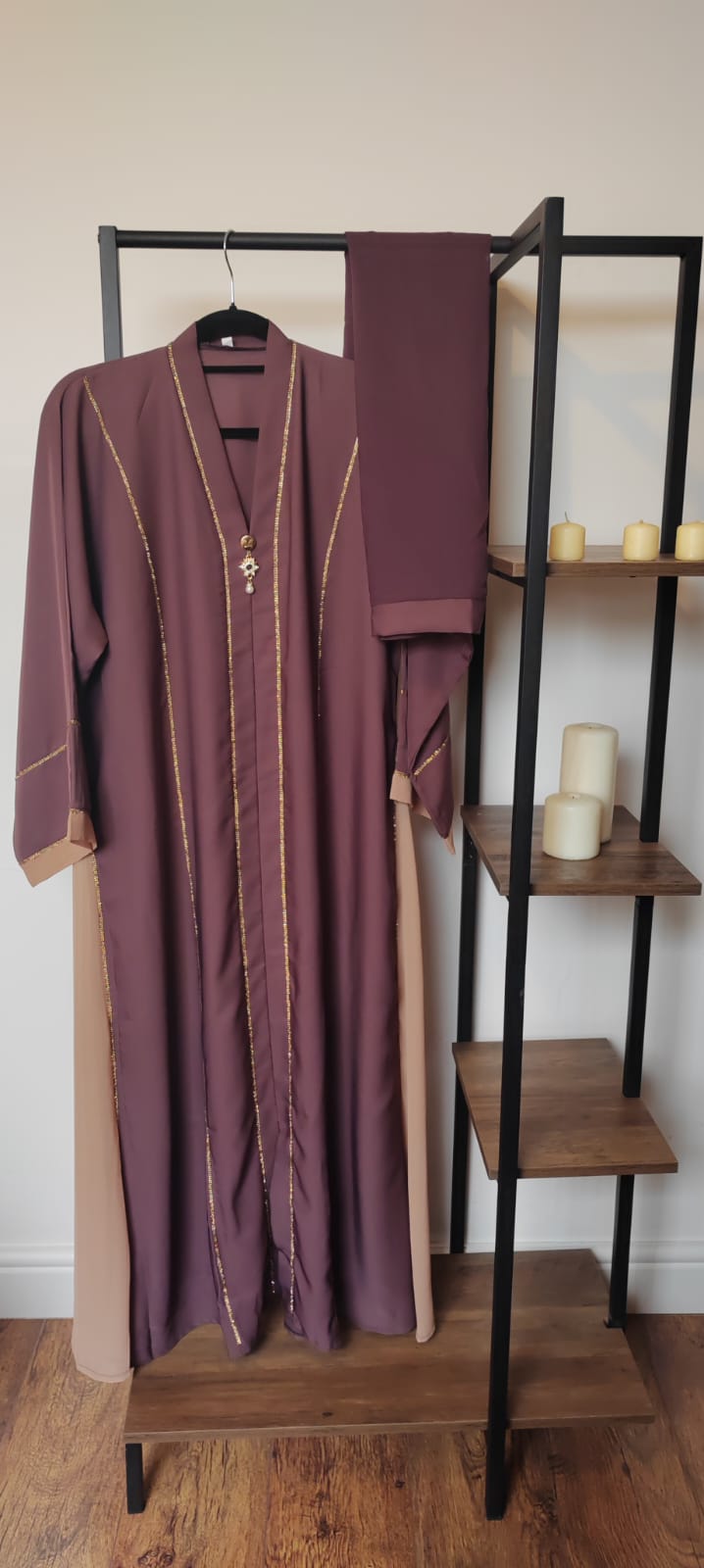 Brown Abaya Muslim dress, close abaya ,kaftan abaya , Long Sleeve Middle East Arabian Robe with Hijab ,Eid Abaya, Hajj Abaya