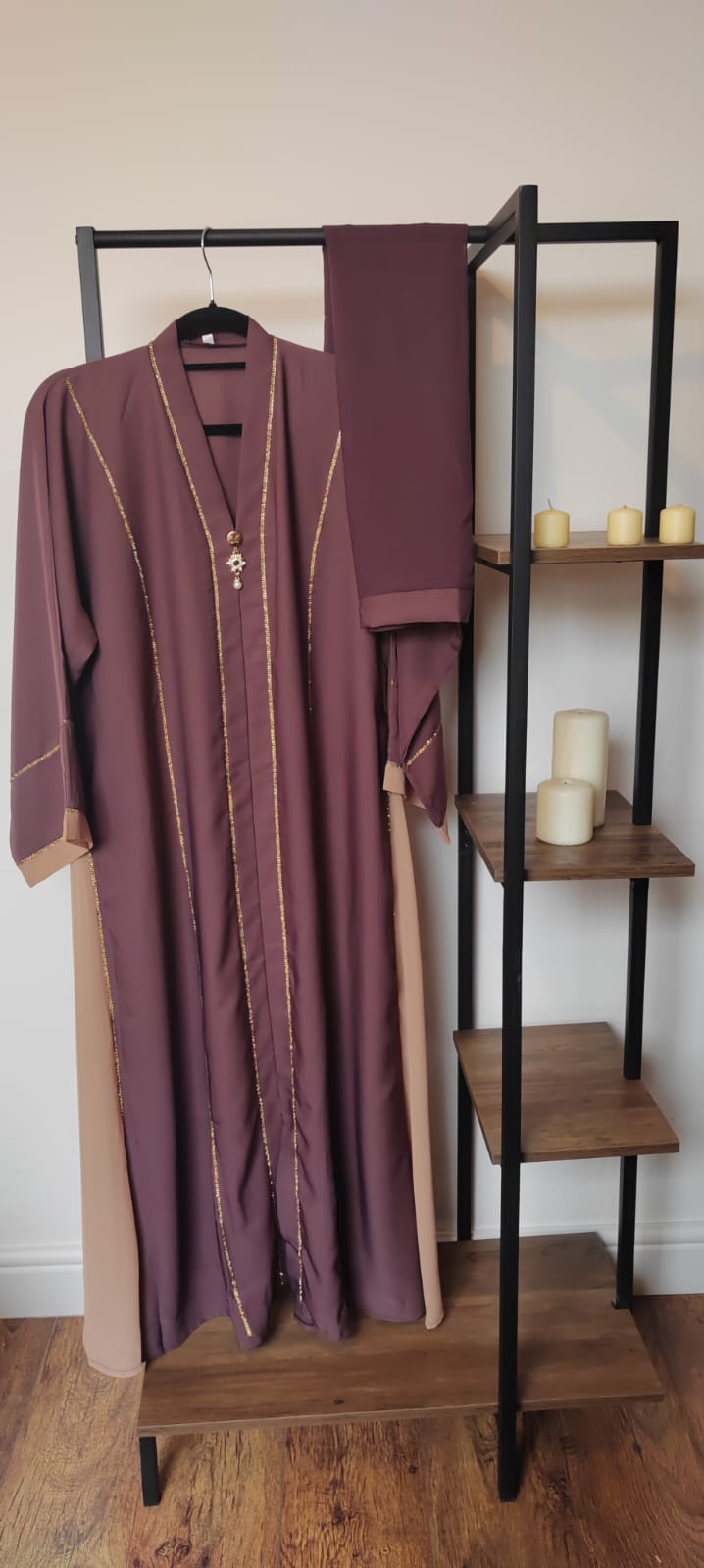 Brown Abaya Muslim dress, close abaya ,kaftan abaya , Long Sleeve Middle East Arabian Robe with Hijab ,Eid Abaya, Hajj Abaya