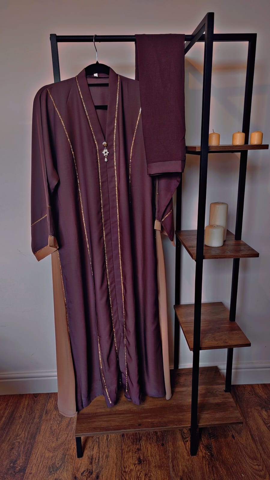 Brown Abaya Muslim dress, close abaya ,kaftan abaya , Long Sleeve Middle East Arabian Robe with Hijab ,Eid Abaya, Hajj Abaya