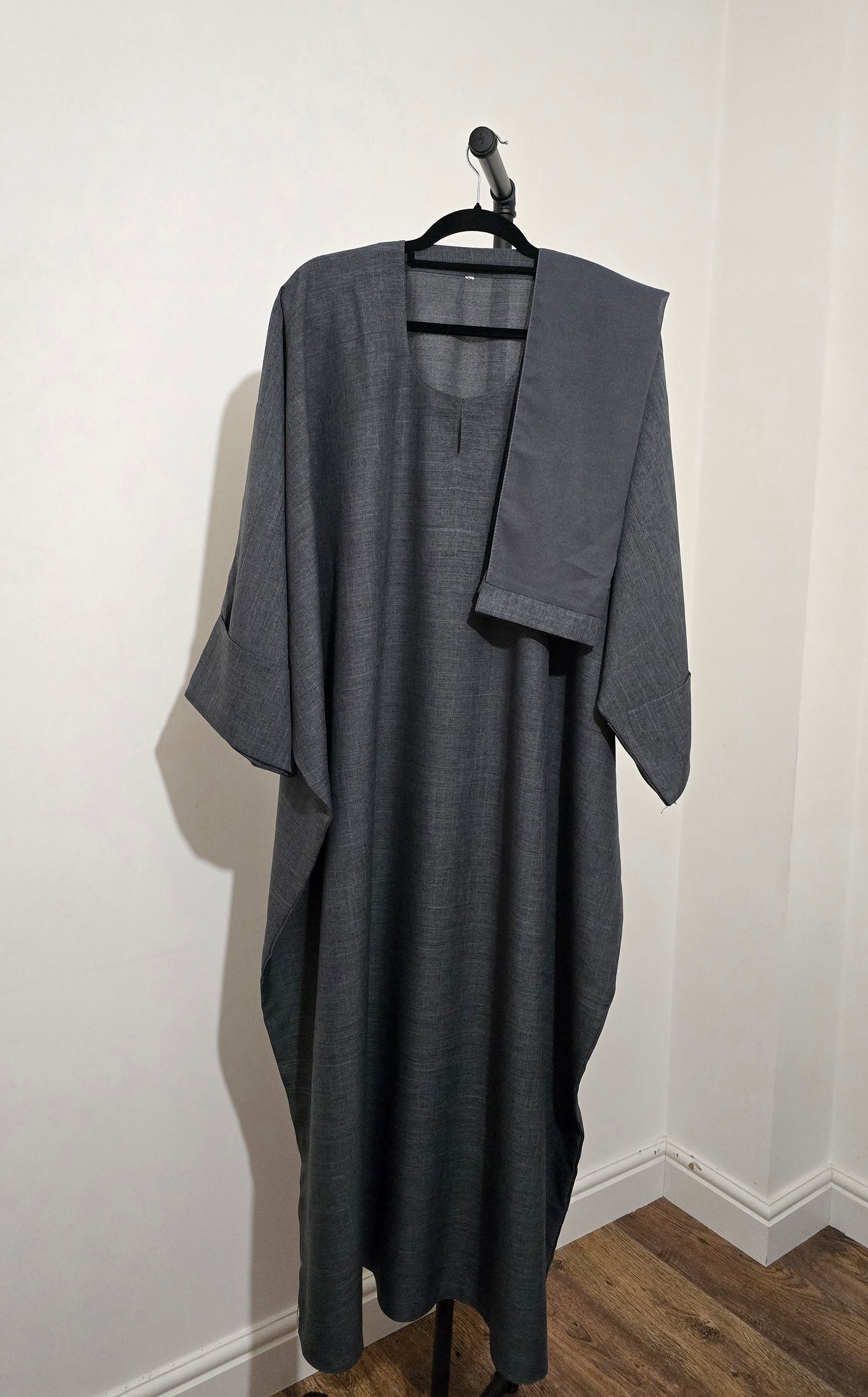 Women's Gray Butterfly Abaya | Elegant loose-fit design | Premium Lightweight Fabric | Modest & Stylish Wear with Matching Scarf