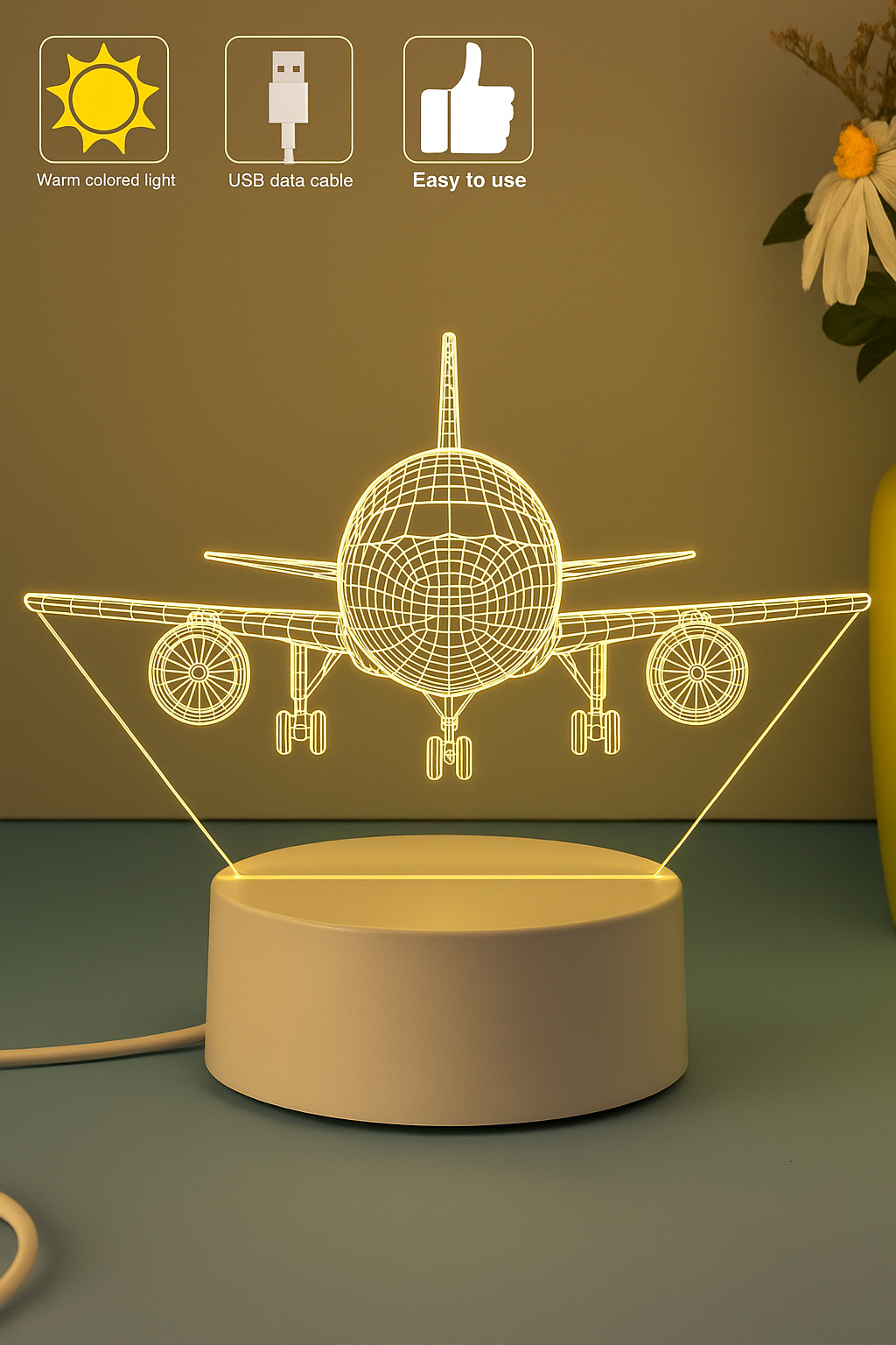 Custom Airplane 3D Night Light – Personalized LED Lamp with Name | Pilot Gift | Aviation Decor | Plane Lover Gift | USB Powered