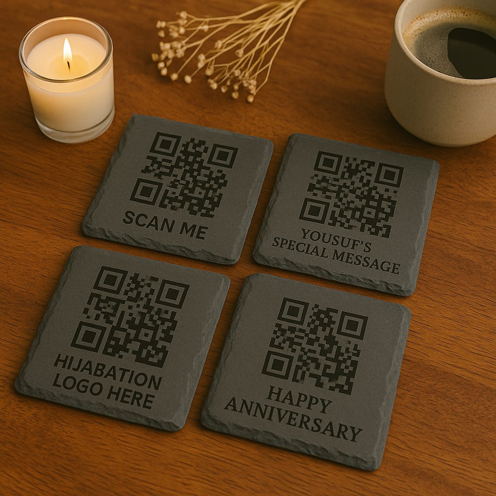 Personalized Slate Coaster with Custom QR Code for Hidden Messages, Laser Engraved Gift for Wedding, Birthday, Anniversary & Christmas