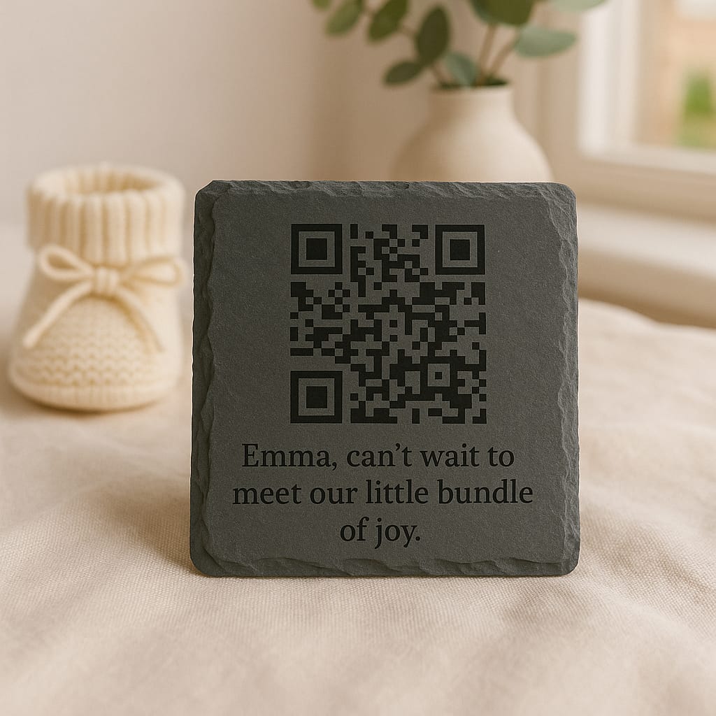 Personalized Slate Coaster with Custom QR Code for Hidden Messages, Laser Engraved Gift for Wedding, Birthday, Anniversary & Christmas