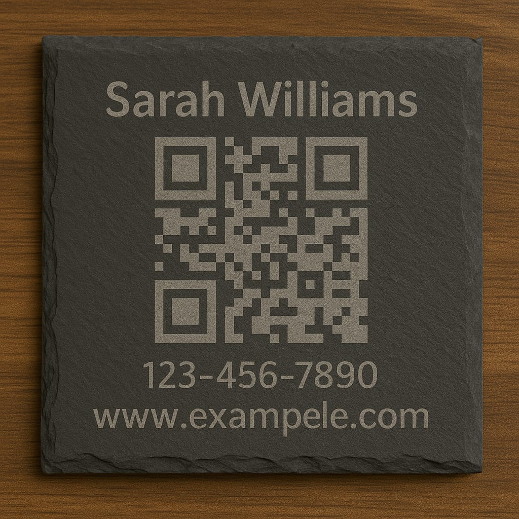 Custom Contact QR Code Slate Coaster – Personalized Engraved Networking Gift for Professionals & Business Owners