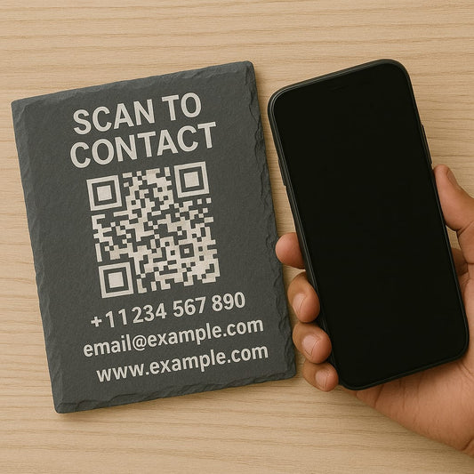 Custom Contact QR Code Slate Coaster – Personalized Engraved Networking Gift for Professionals & Business Owners