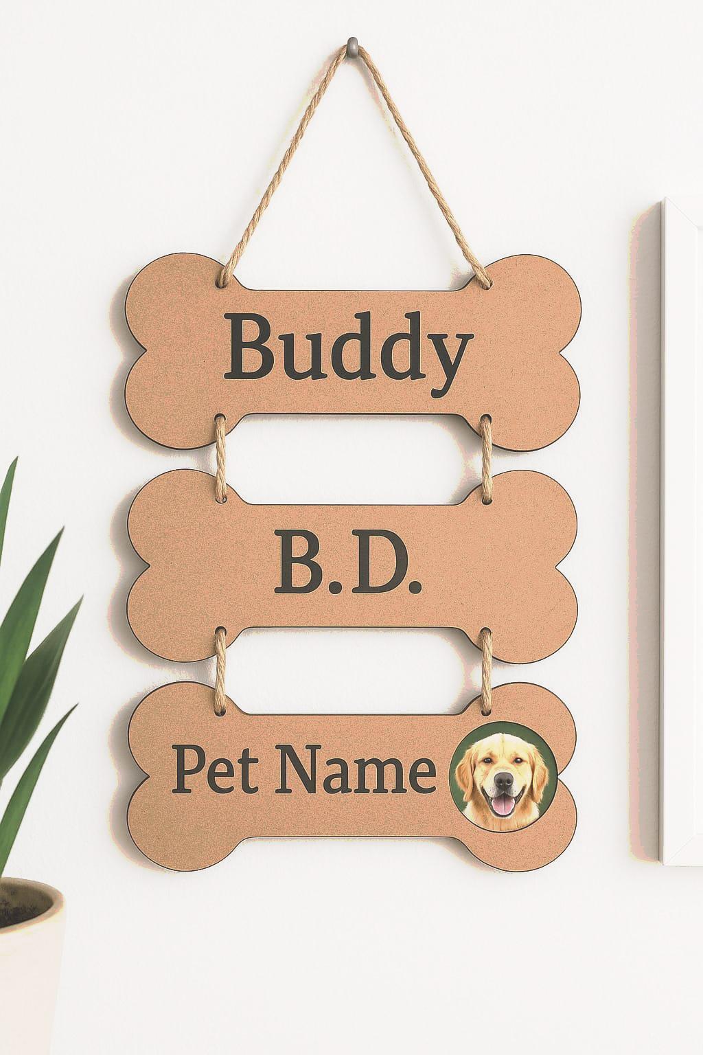 Custom Dog Bone Name Sign – White MDF Pet Tag for Wall or Collar