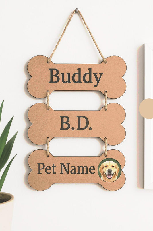 Custom Dog Bone Name Sign – White MDF Pet Tag for Wall or Collar