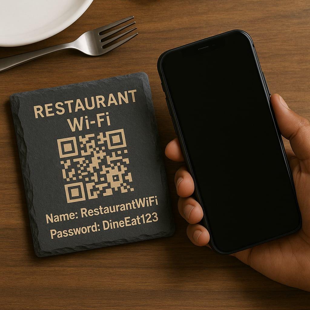 Engraved WiFi QR Code Slate Coaster – Scan to Connect