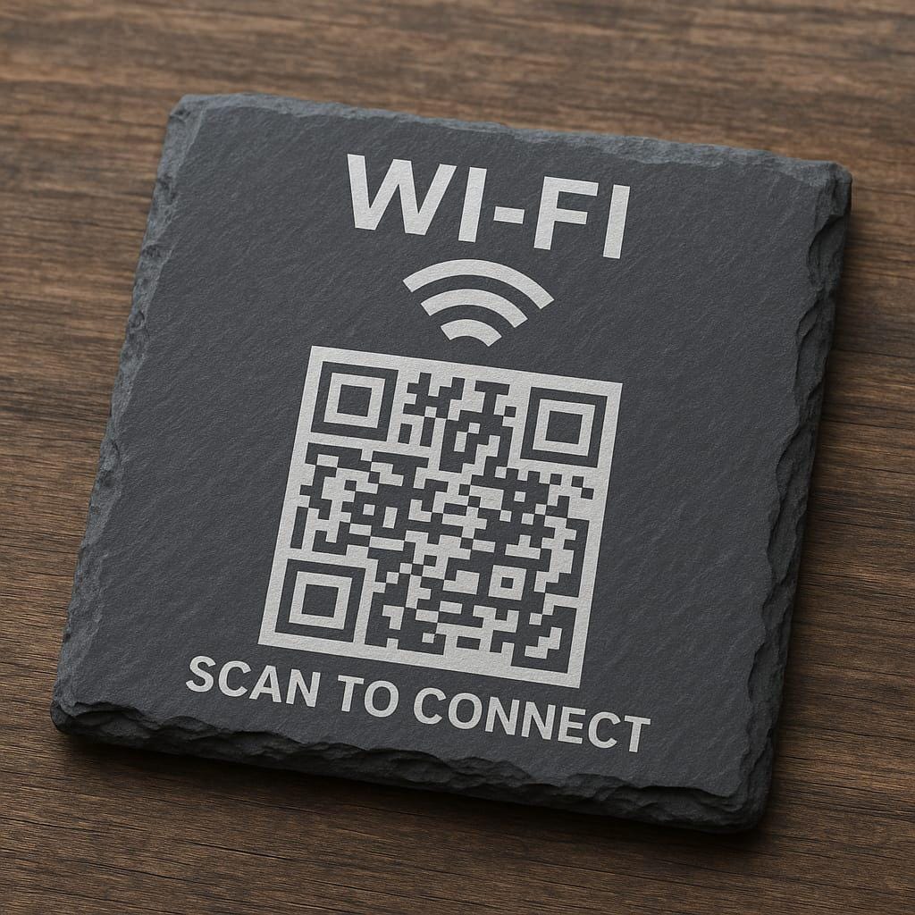 Engraved WiFi QR Code Slate Coaster – Scan to Connect