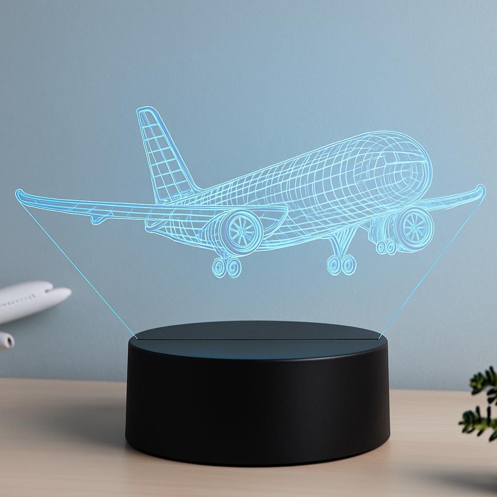 Custom Airplane Wireframe Night Light – Personalized LED Lamp with Name, Aviation Decor