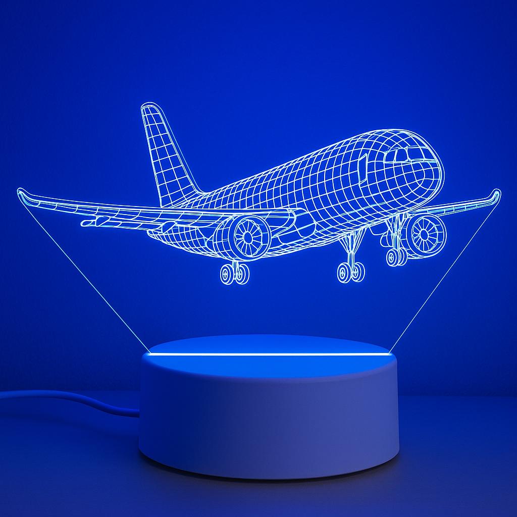 Custom Airplane Wireframe Night Light – Personalized LED Lamp with Name, Aviation Decor
