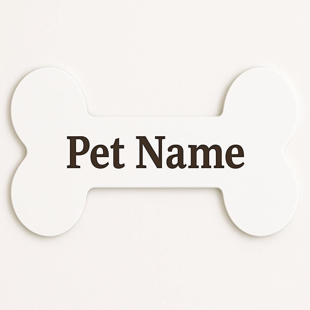 Personalized Dog Bone Name Sign: Engraved White MDF Pet Tag