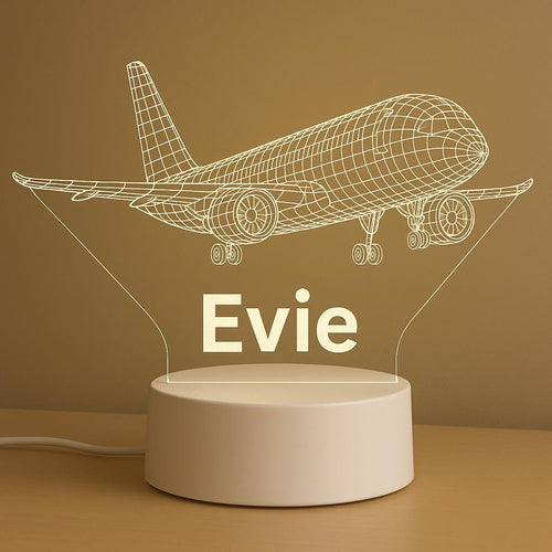 Custom Airplane Wireframe Night Light – Personalized LED Lamp with Name, Aviation Decor