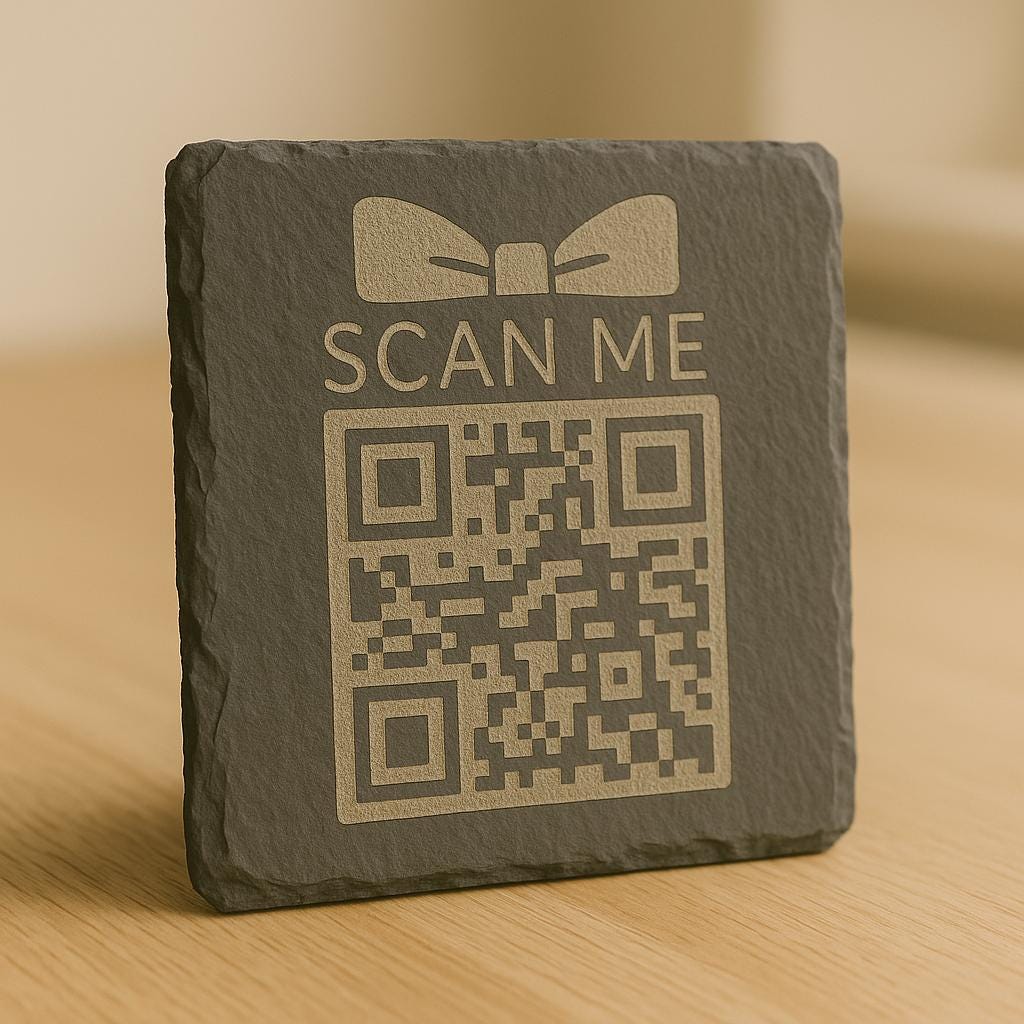 Personalized QR Code Slate Coaster, Laser Engraved Hidden Message