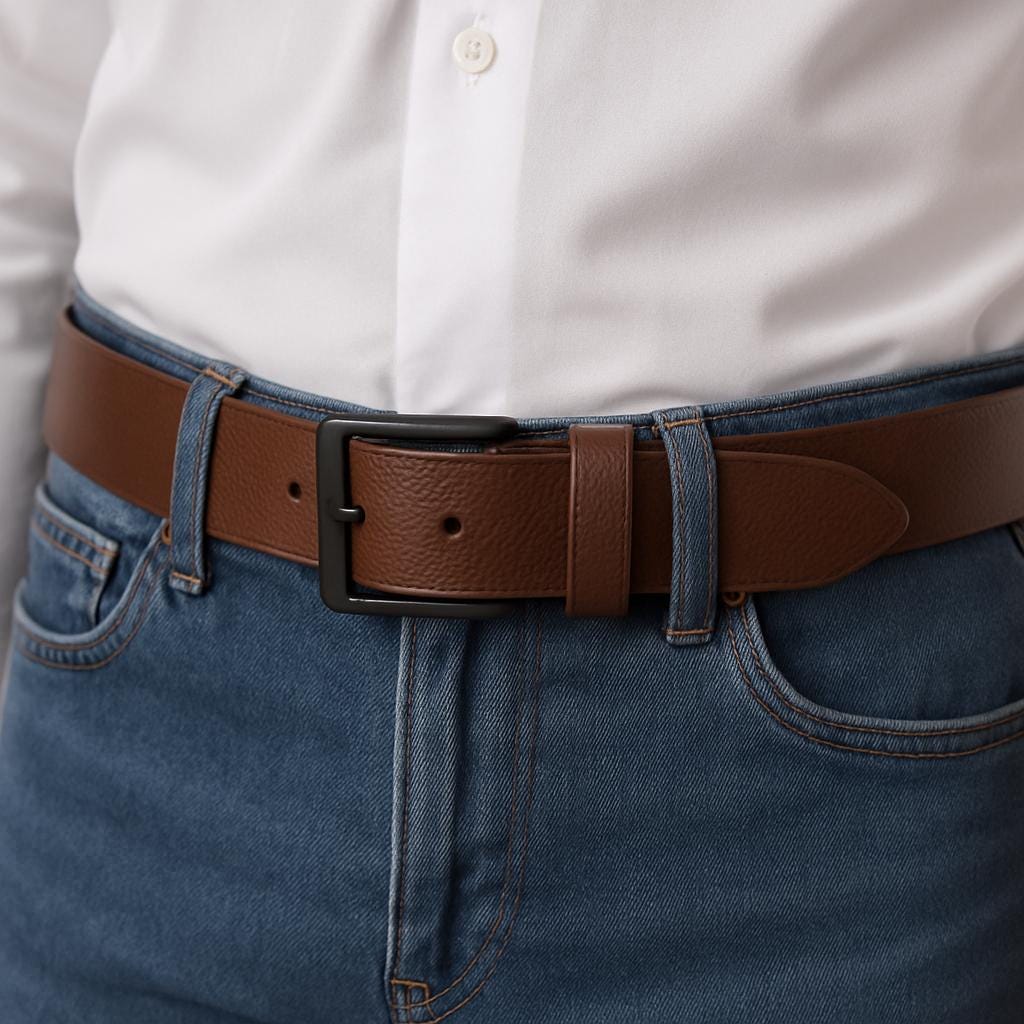Personalized Full-Grain Leather Belt: Custom Initials, Matte Black Buckle