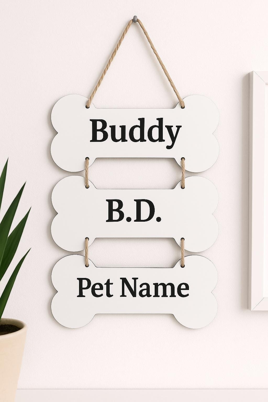 Personalized Dog Bone Name Sign: Engraved White MDF Pet Tag