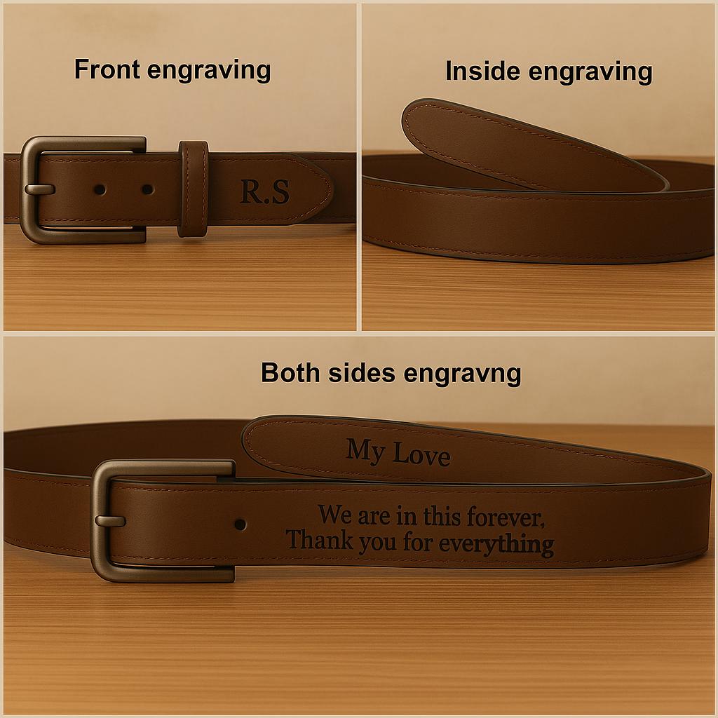 Personalized Black Leather Belt, Custom Engraved Anniversary Gift