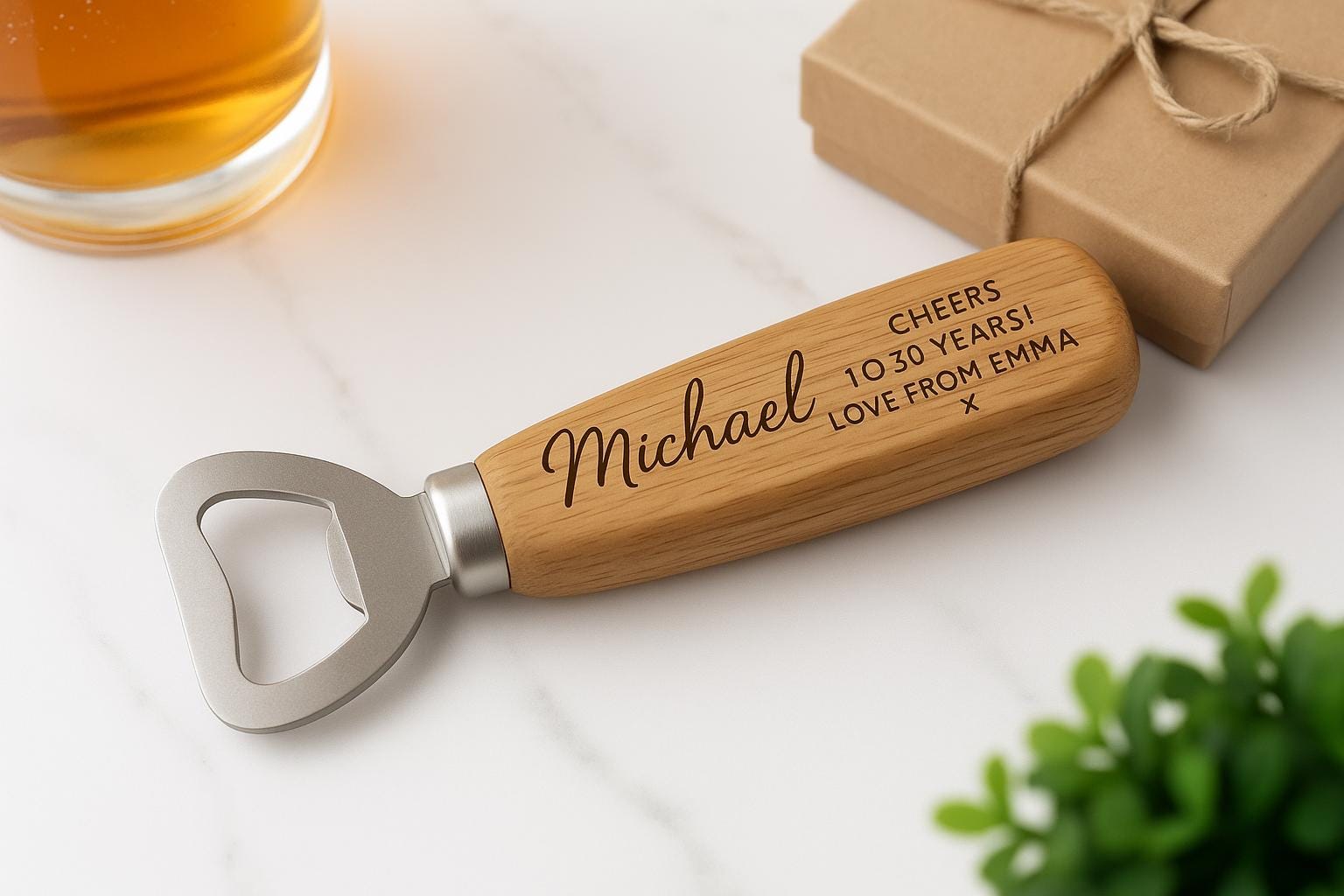 Personalized Wooden Bottle Opener – Custom Engraved Bar Tool Gift