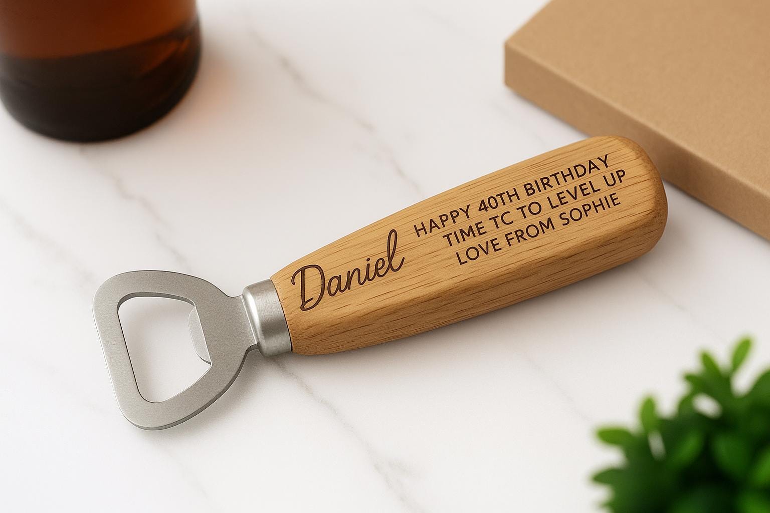 Personalized Wooden Bottle Opener – Custom Engraved Bar Tool Gift