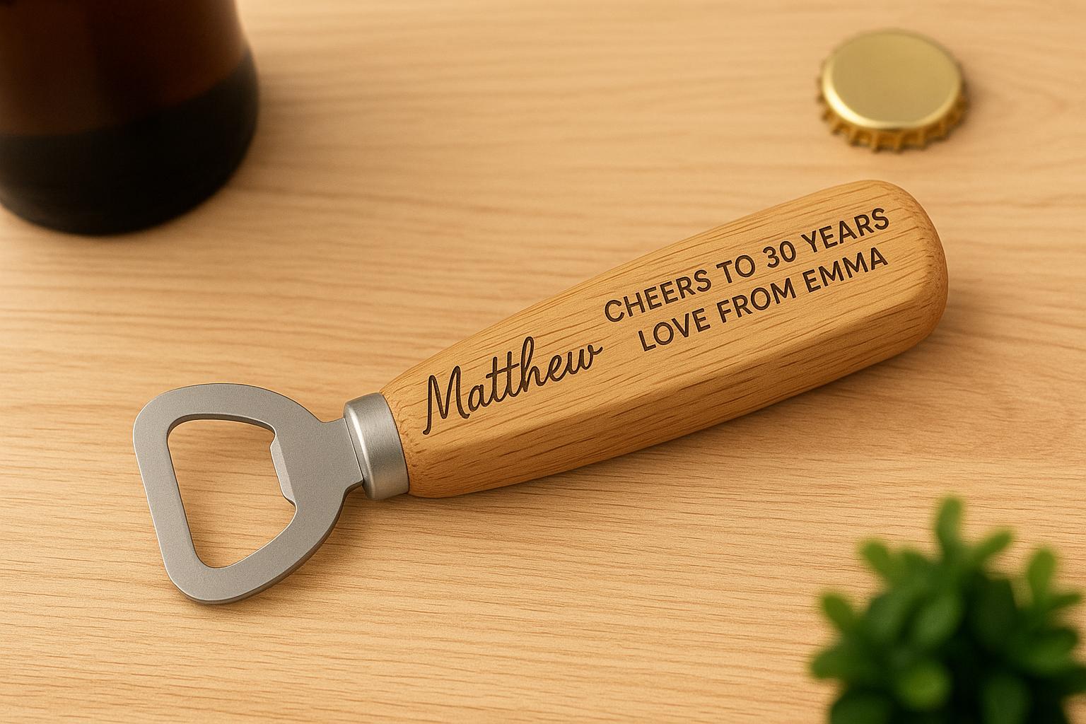 Personalized Wooden Bottle Opener – Custom Engraved Bar Tool Gift