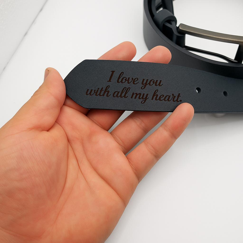 Personalized Black Leather Belt, Custom Engraved Anniversary Gift
