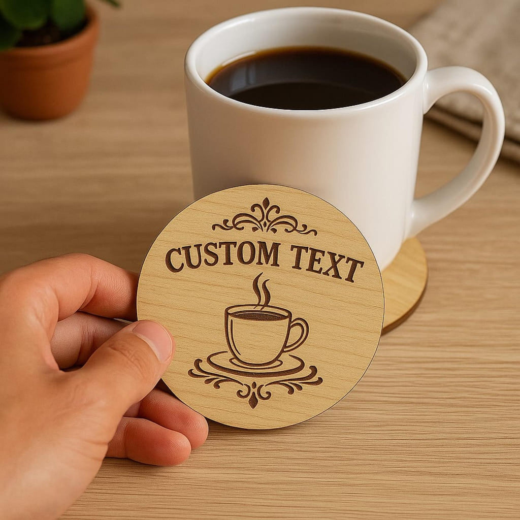 Engraved Wooden Coaster – Personalized Round Design, Housewarming Gift
