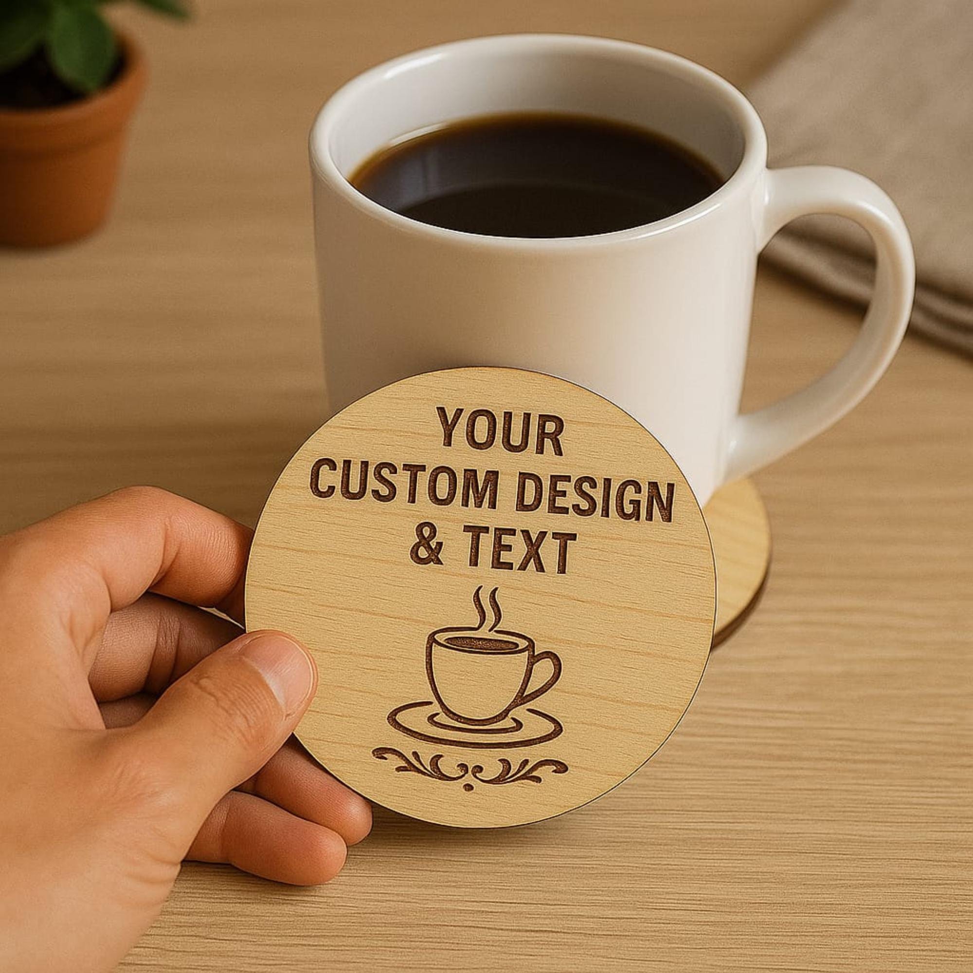Engraved Wooden Coaster – Personalized Round Design, Housewarming Gift