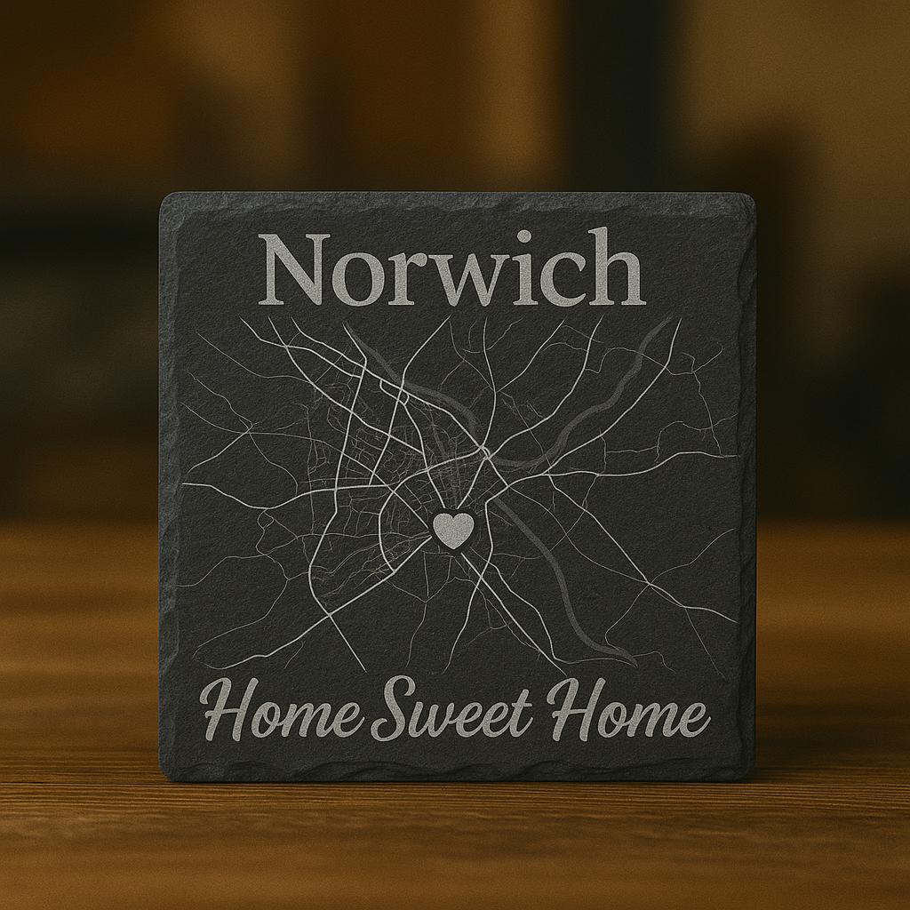 Custom Engraved City Map Slate Coasters, Personalized Anniversary Gift