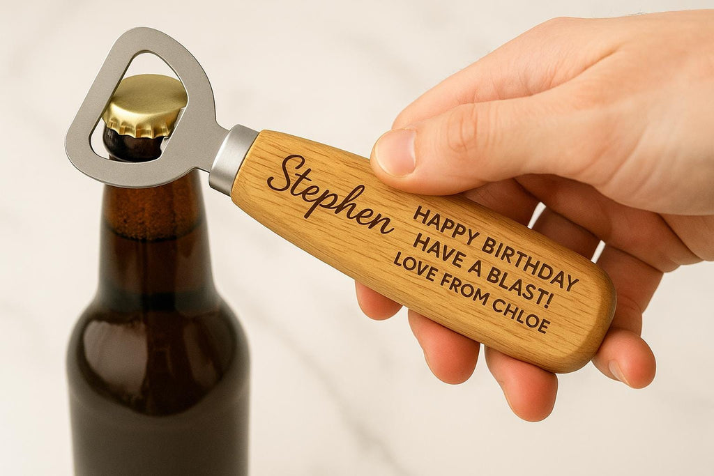 Personalized Wooden Bottle Opener – Custom Engraved Bar Tool Gift