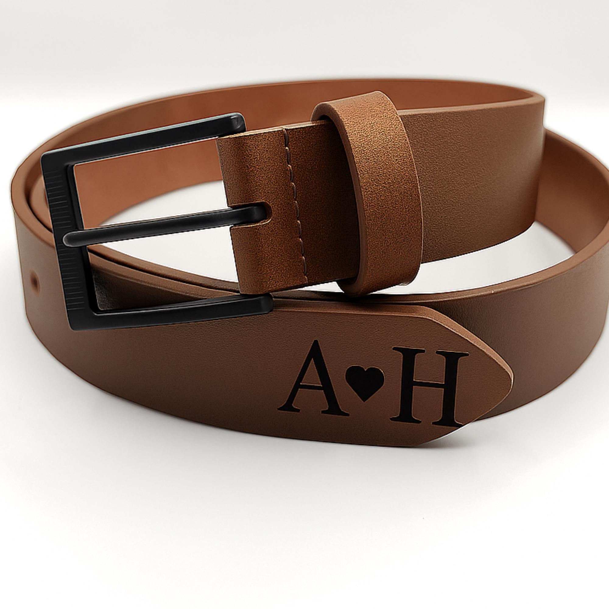 Personalized Full-Grain Leather Belt: Custom Initials, Matte Black Buckle