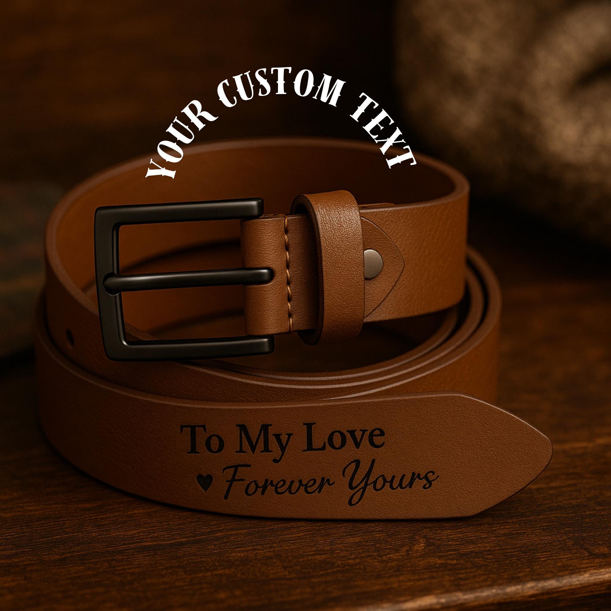 Personalized Full-Grain Leather Belt: Custom Initials, Matte Black Buckle