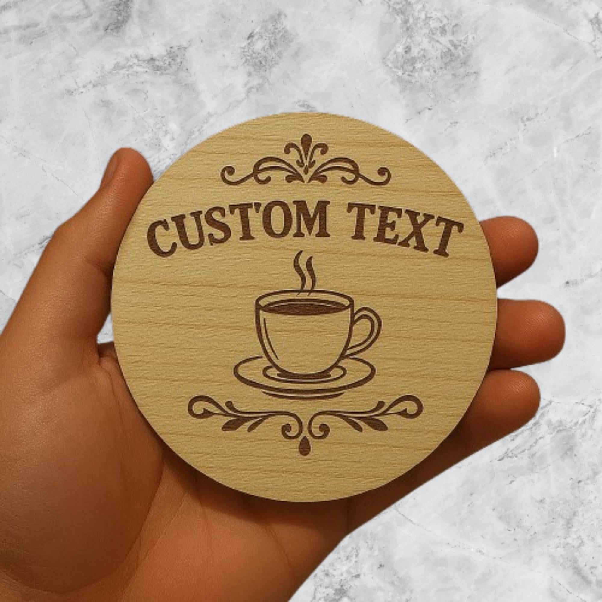 Engraved Wooden Coaster – Personalized Round Design, Housewarming Gift