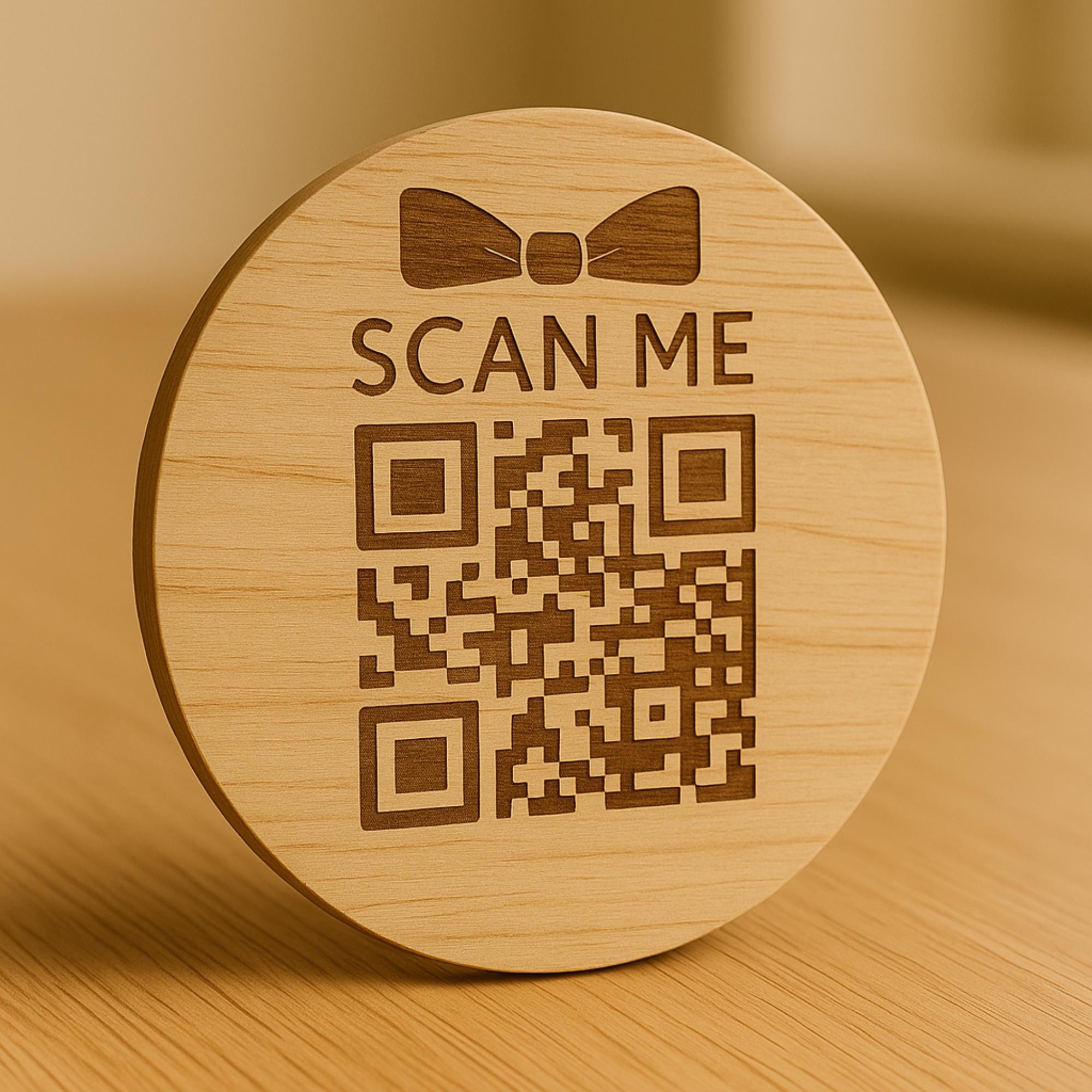 Custom Engraved Wood WiFi QR Code Coaster – Scan to Connect