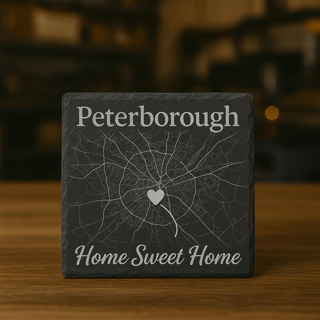 Custom Engraved City Map Slate Coasters, Personalized Anniversary Gift