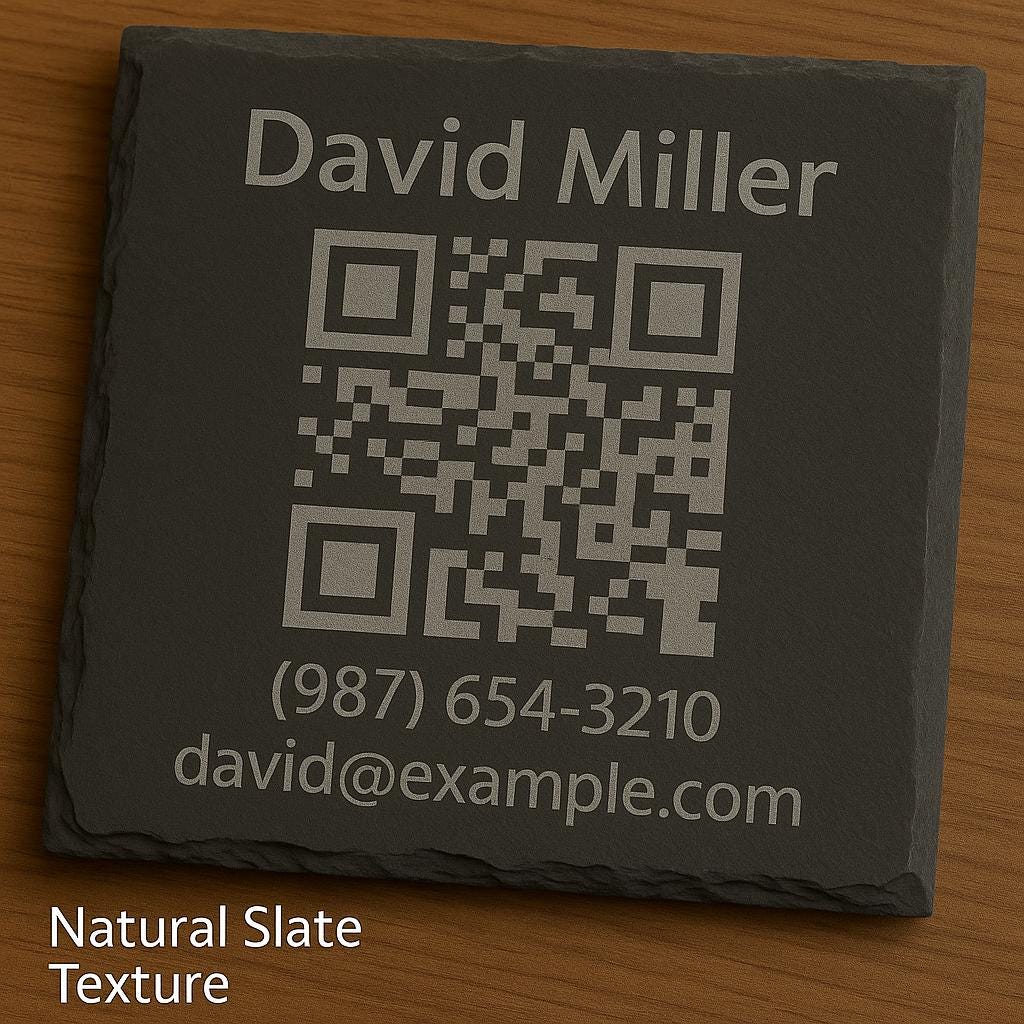 Custom Contact QR Code Slate Coaster – Personalized Engraved Networking Gift for Professionals & Business Owners