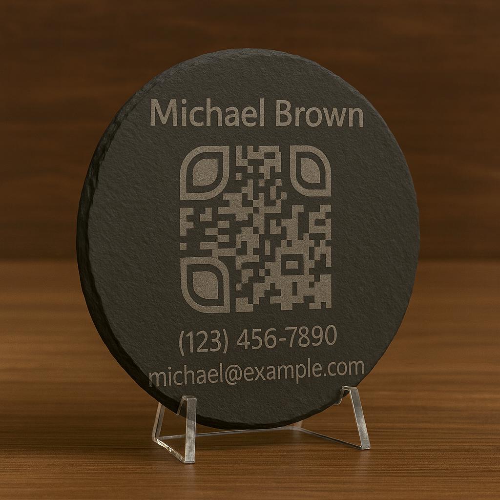 Custom Contact QR Code Slate Coaster – Personalized Engraved Networking Gift for Professionals & Business Owners