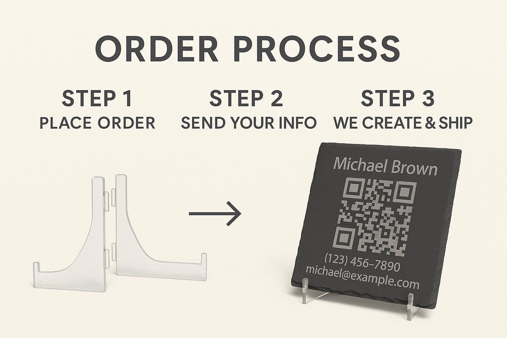 Custom Contact QR Code Slate Coaster – Personalized Engraved Networking Gift for Professionals & Business Owners