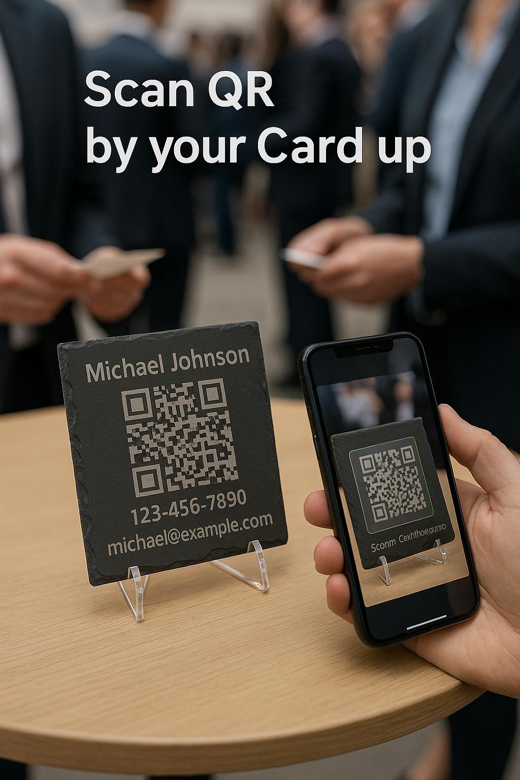 Custom Contact QR Code Slate Coaster – Personalized Engraved Networking Gift for Professionals & Business Owners