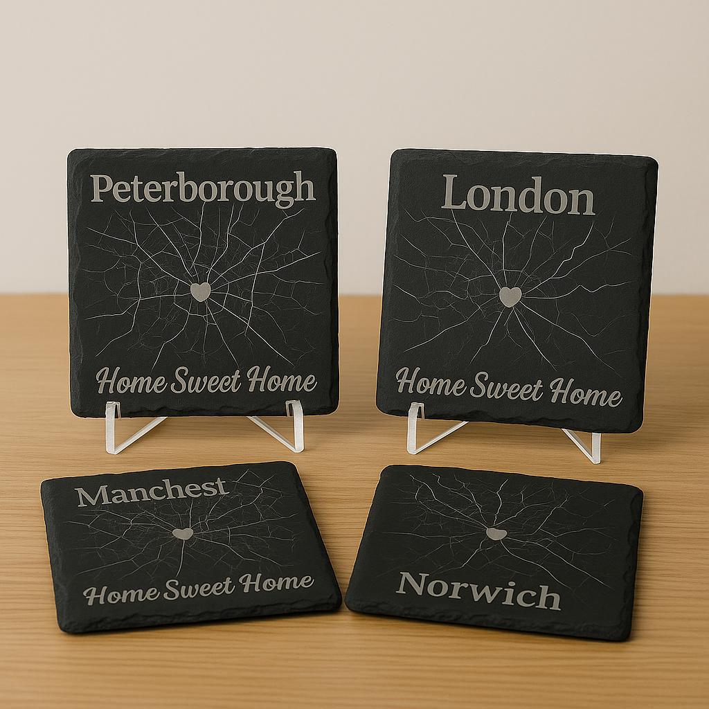 Custom City Map Slate Coaster: Personalized Location Engraving