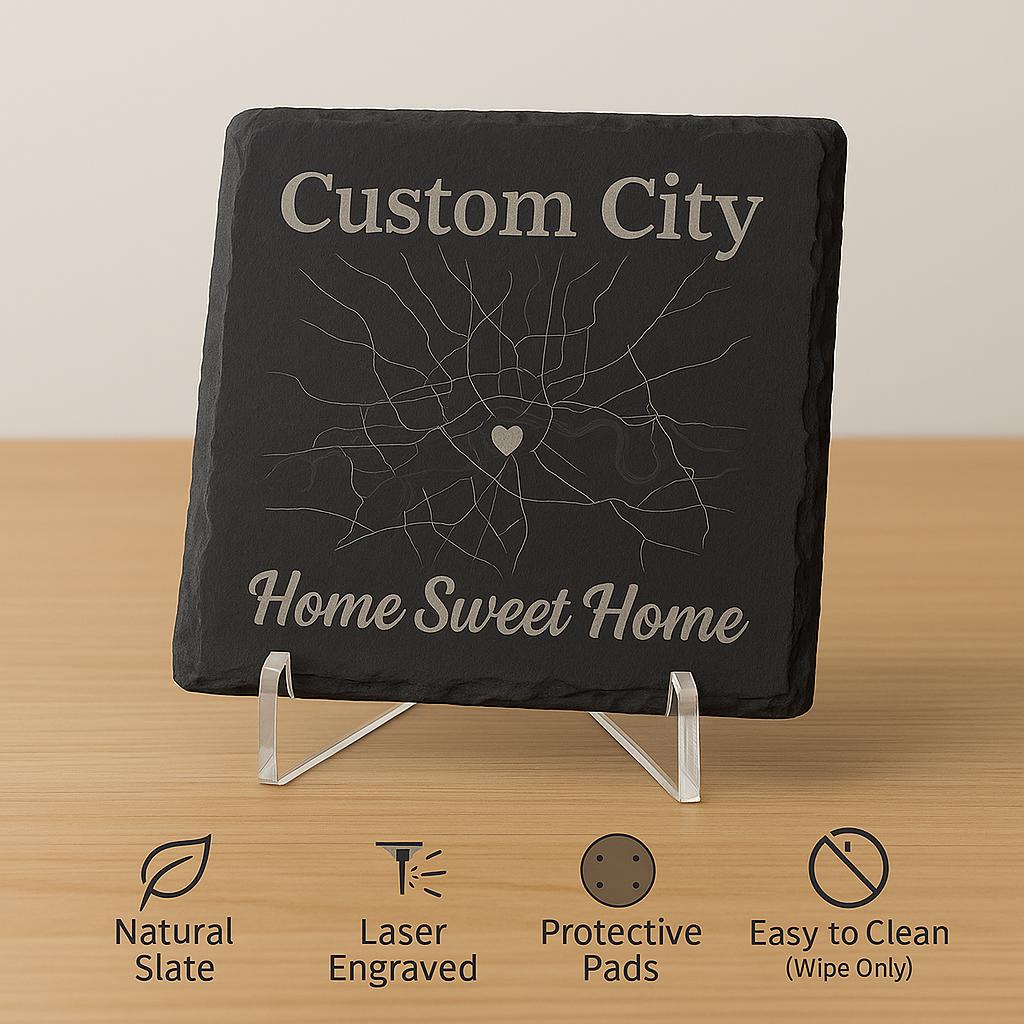 Custom City Map Slate Coaster: Personalized Location Engraving
