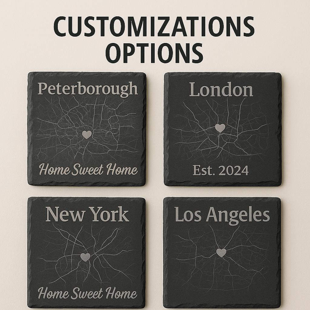 Custom City Map Slate Coaster: Personalized Location Engraving
